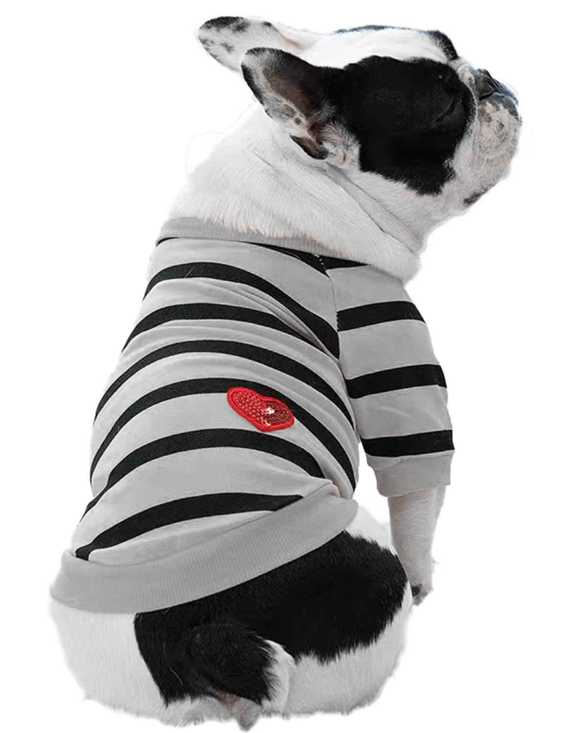 French Bulldog & Boston Terrier Clothes: Boys' Small Dog Striped T-Shirt, Grey