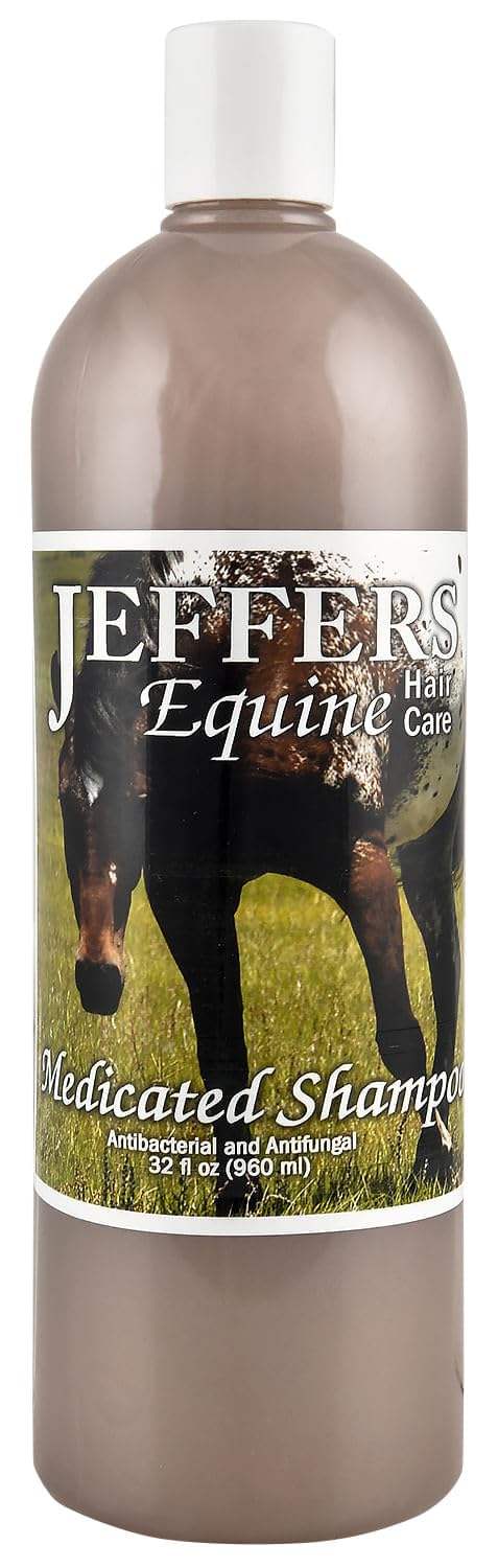 Jeffers Equine Medicated Horse Shampoo, 32 oz - Detergent Free Horse Wash with Coconut Oil Base for Moisturizing, Grooming, Coat