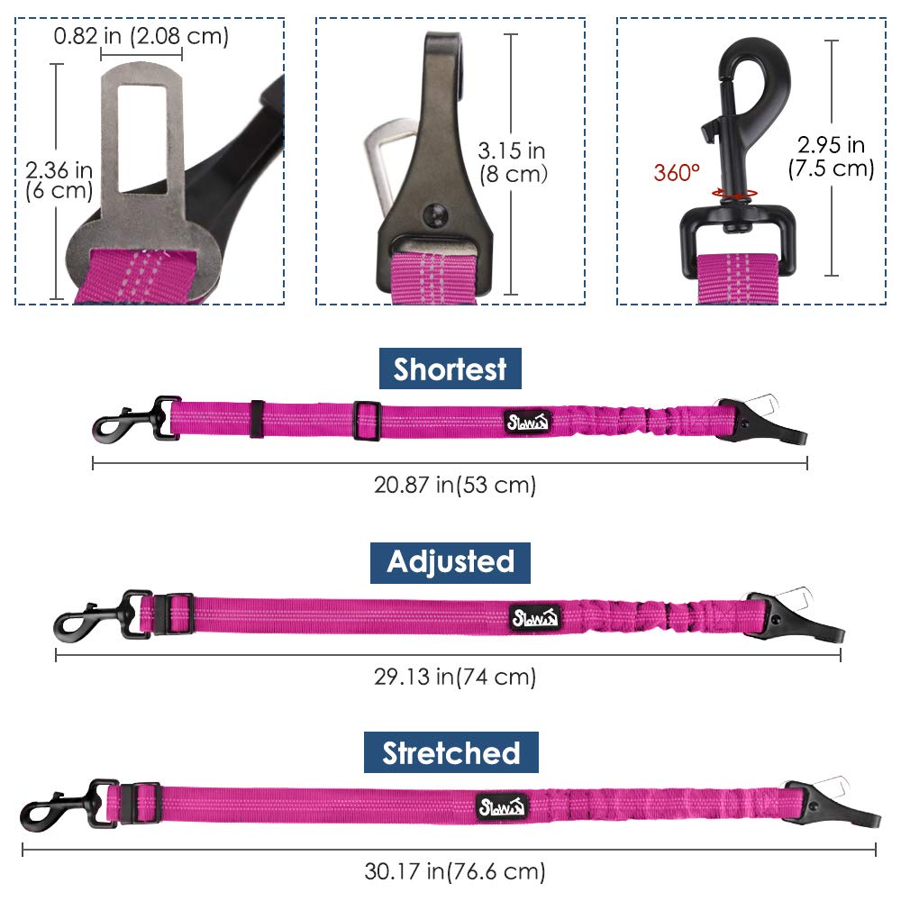 Slowton Dog Seat Belt, Adjustable Dog Safety Belt Leash, 2 In 1 Latch Bar Attachment Dog Car Seatbelt With Elastic Nylon Bungee Buffer, Reflective Nylon Belt Tether Connect To Dog Harness (Fu)