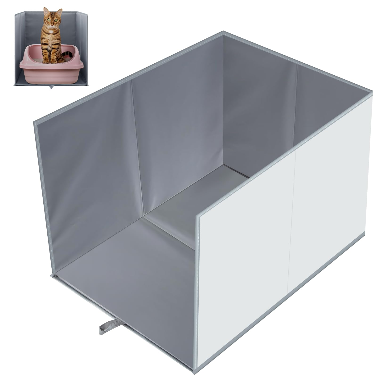 Reallnaive 24''L  16.92''W  16.14''H Cat Litter Box Enclosure Splash Guard With Removable Mat Large High Sided Enclosure For Lit