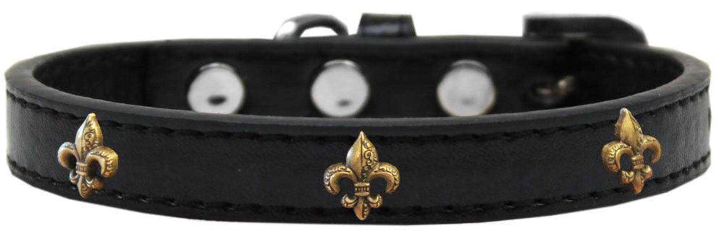 Dog, Puppy & Pet Widget Fashion Collar, Bronze Fleur De Lis Black 10