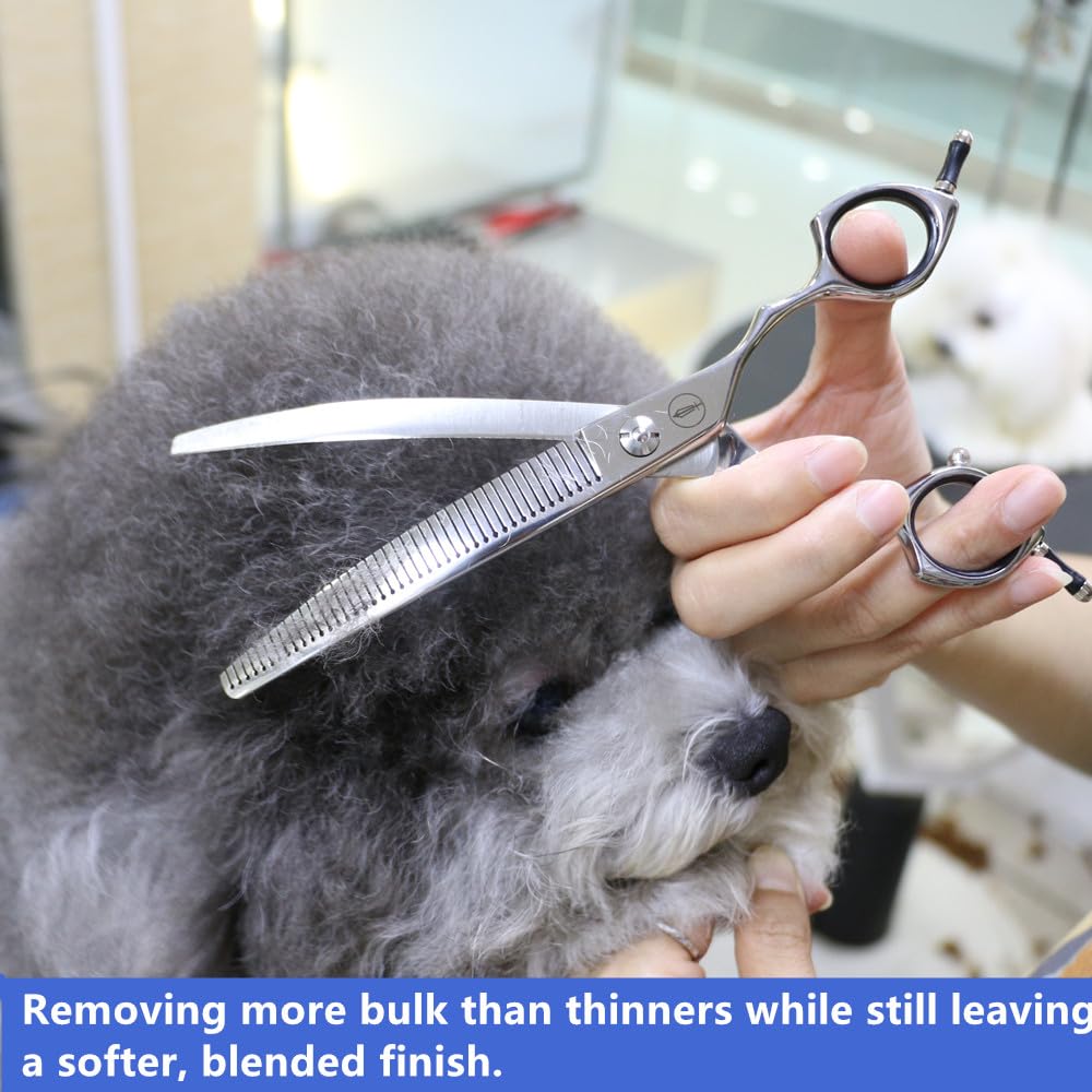 Hashimoto Curved Fluffer Scissors For Dog Grooming, 42 Teeth, 50% Thinning Rate, 7.0 Inch, Light Weight, Designed To Remove Bulk