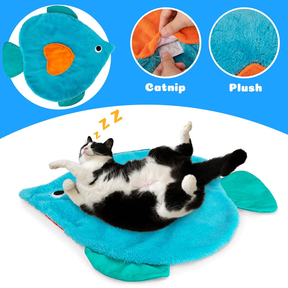 Awoof Cat Mat, Cute Soft Catnip Mat, Cat Activity Mat Machine Washable Cat Play Mat For Small Medium Large Cats With 8 Pockets,