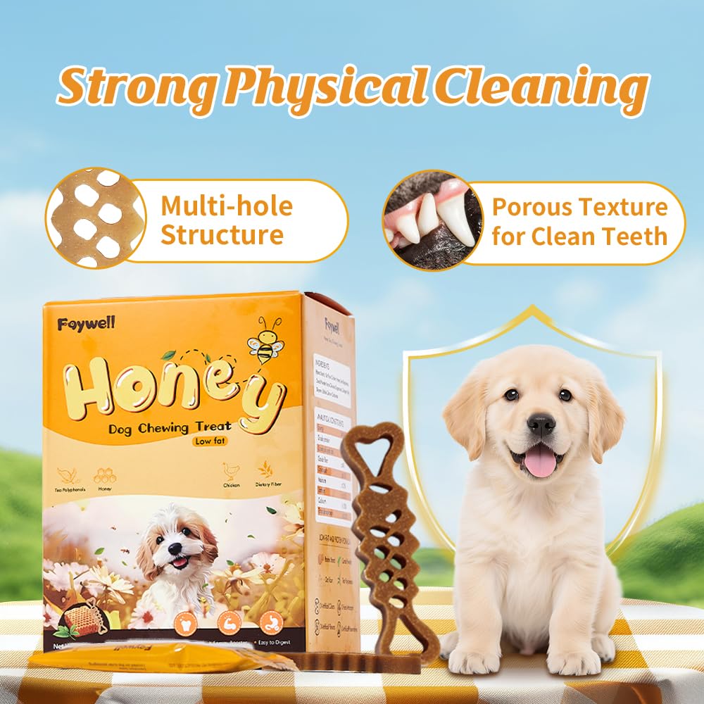 FAYWELL - Honey Dog Chewing Treat with Tea Polyphenols and Dietary Fiber, Chicken & Honey Taste, Low-Fat Protein, 5pcs
