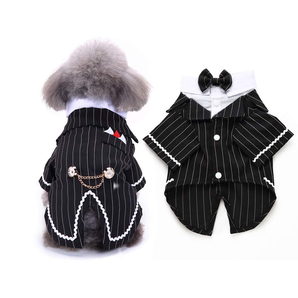 Gentleman Dog Shirt Puppy Pet Small Dog Clothes,Pet Suit Bow Tie Costume, Cat Wedding Shirt Formal Tuxedo With Black Tie, Dog Prince Wedding Bow Tie Suit (S, Black)