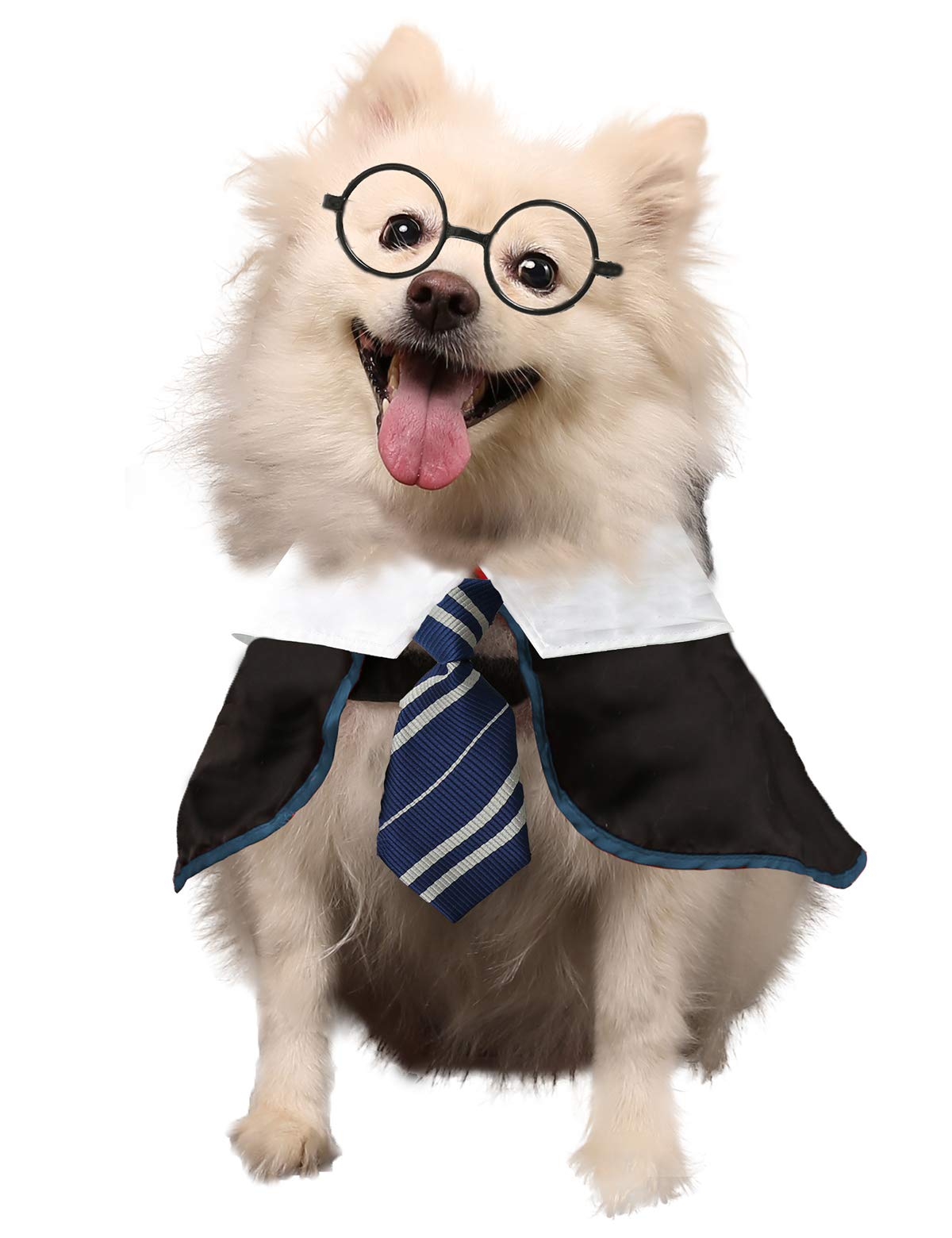 Coomour Dog Halloween Costume Pet Wizard Shirt Funny Cat Clothes For Dogs Cats Clothing With Glasses (Large,Blue)