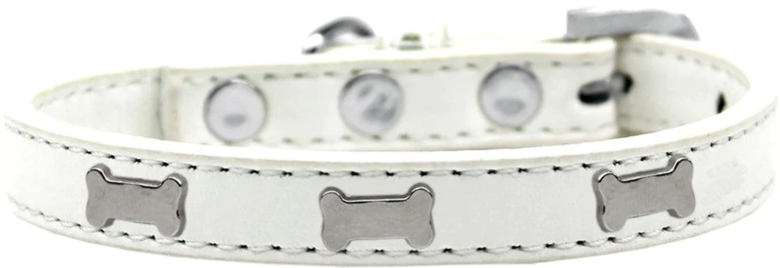 Dog, Puppy & Pet Widget Fashion Collar, Silver Bone White 10