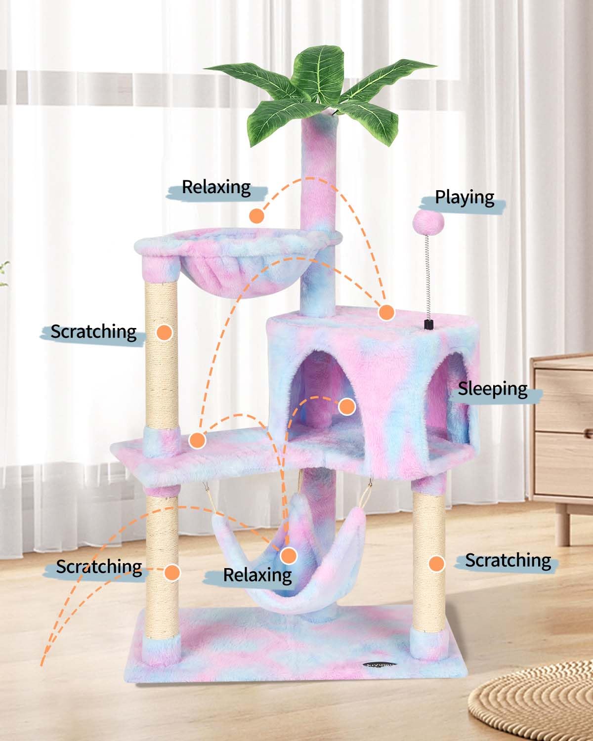 Kiyumi Cat Tree Cat Tower Condo With Sisal Scratching Post For Indoor Cats Tree Furniture With Hammock Perch And Kitten Ball Toy