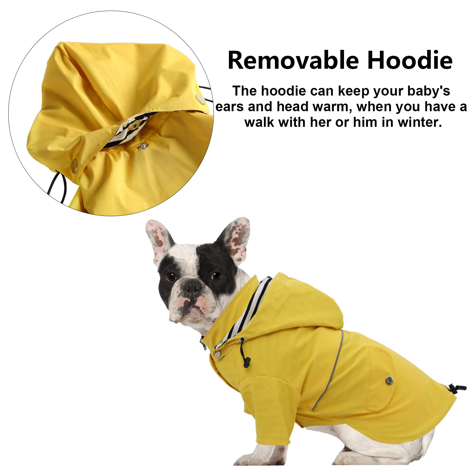 Morezi Dog Zip Up Dog Raincoat With Reflective Buttons, Rain/Water Resistant, Adjustable Drawstring, Removable Hood, Dog Raincoa
