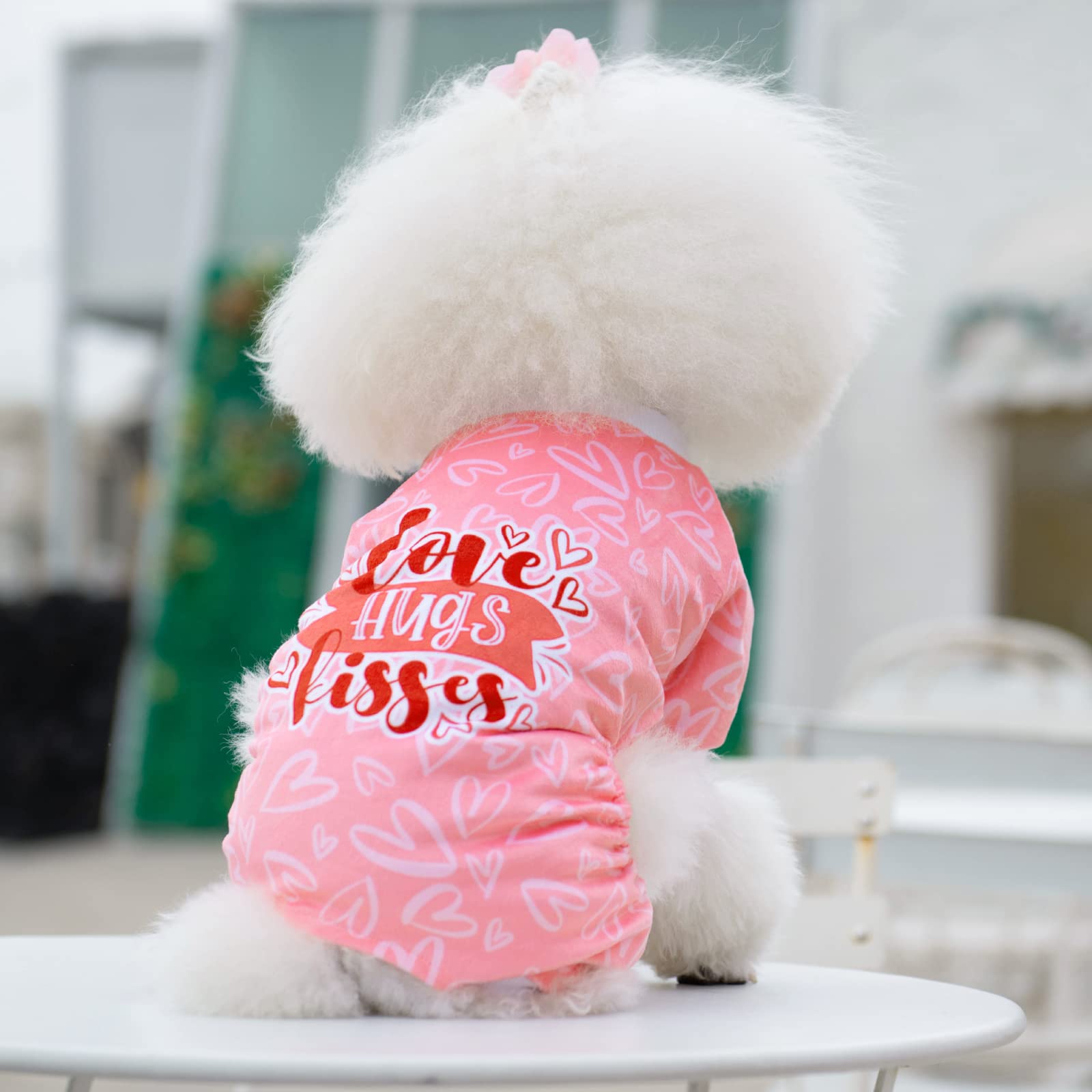 Cutebone Valentine'S Day Love Hugs Kisses Small Dog Pajamas Stretchy Puppy Pjs Soft Fleece Onesie Cat Clothes For Daily Wear P273S
