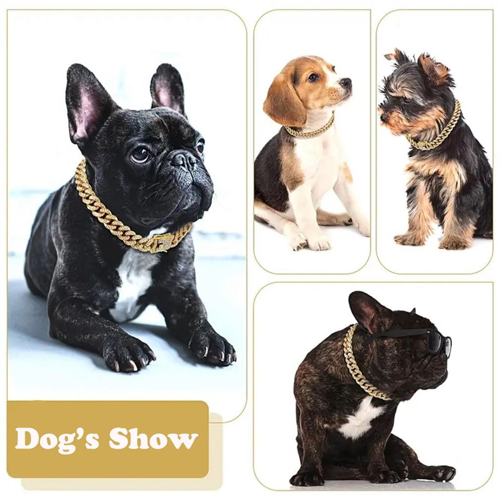 Sliver Chain For Dogs, Glitter Rhinestone Sparkly Diamond Metal Necklace Cuban Link Dog Collars For Small Medium Large Pet Dogs,