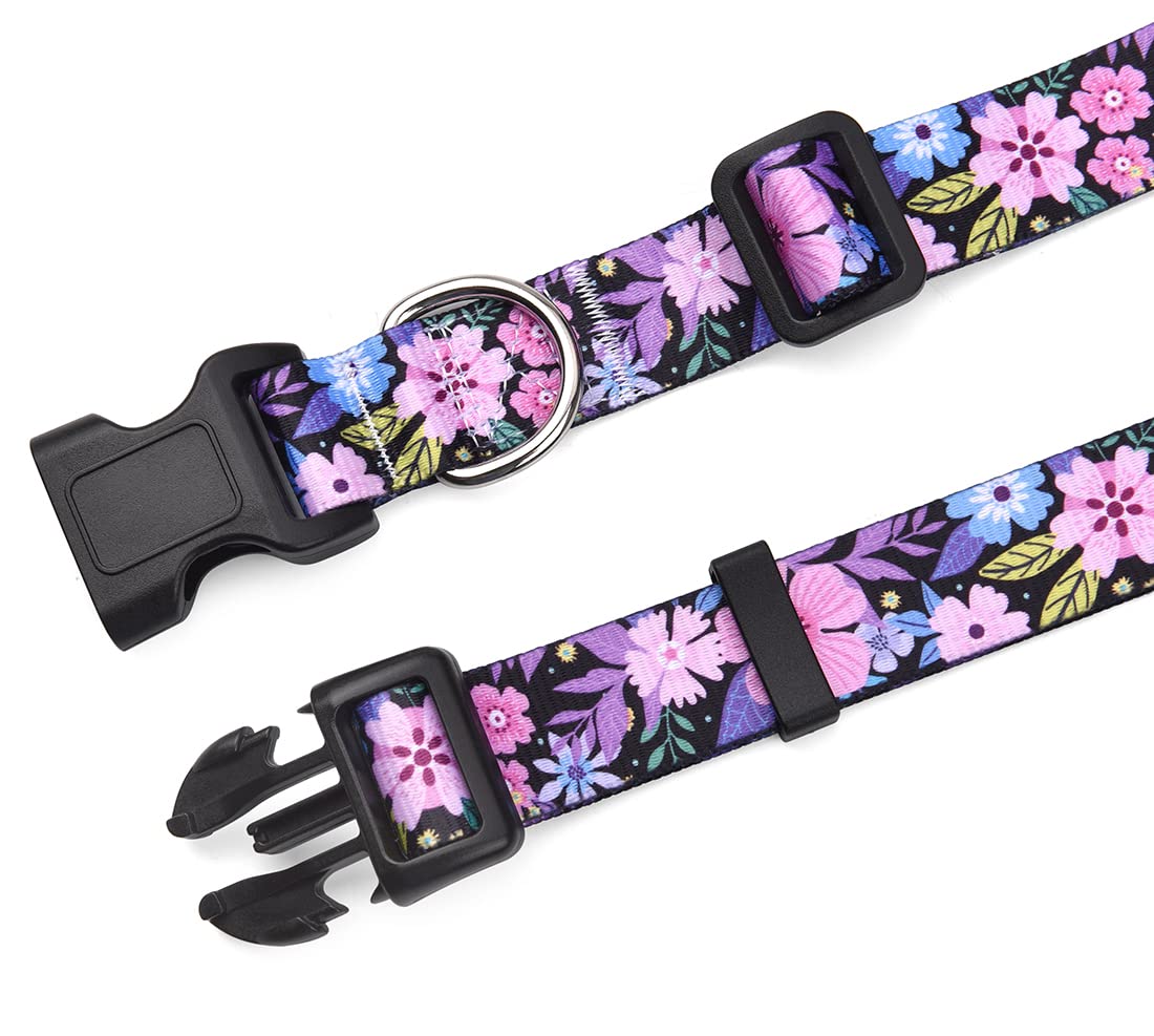 Hqyddmi Dog Collar And Leash Set For Large Dogs, With Floral Print, Soft Comfortable Adjustable Collar For Small Medium Large Dogs, Floral Pattern For Girl Boy Dogs(Floral Pink Set,L)