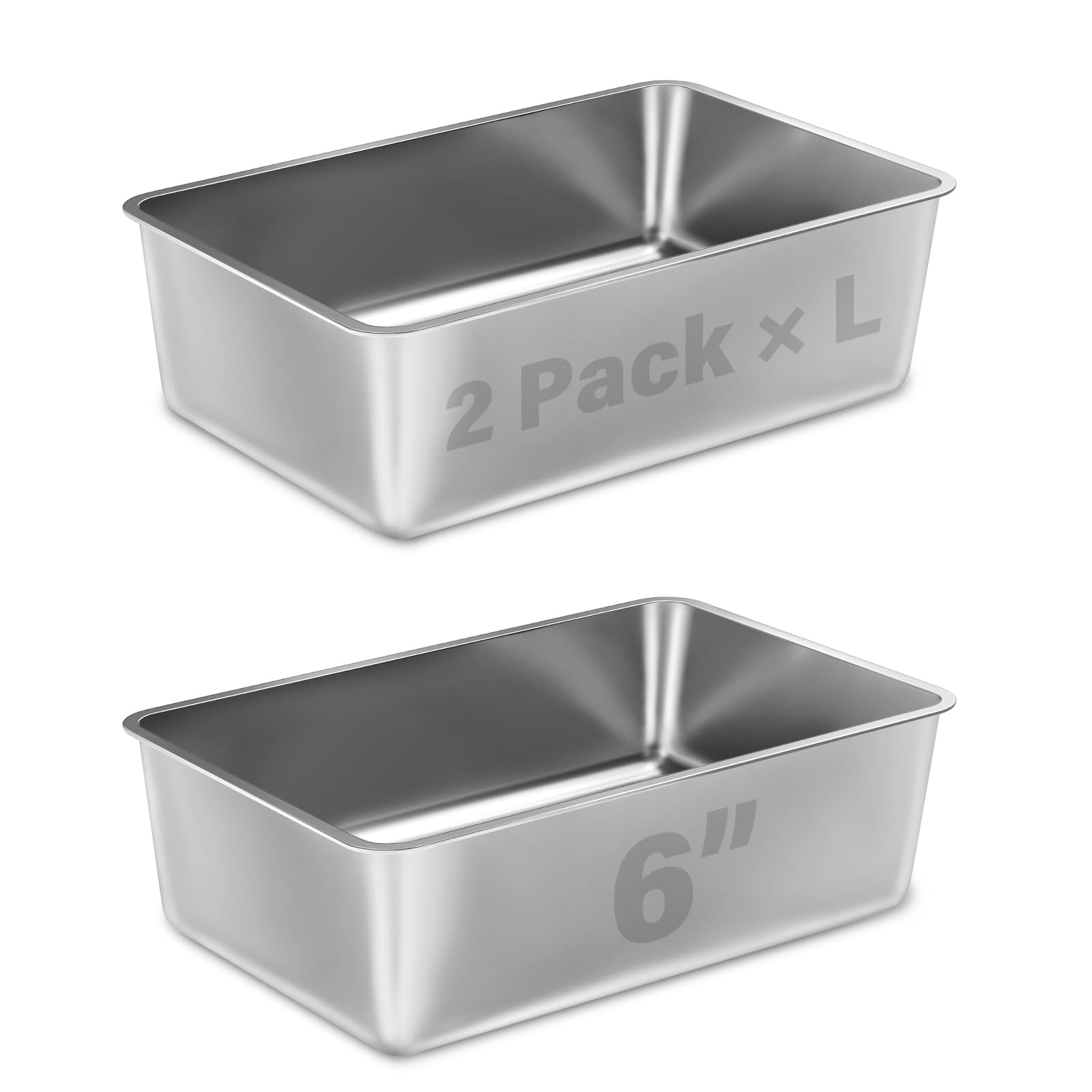 Legourns Stainless Steel Litter Box 2 Pack, 18''X14''X6''(Height) Medium To Large Cat Litter Box Easy Clean, Non Stick Litters B