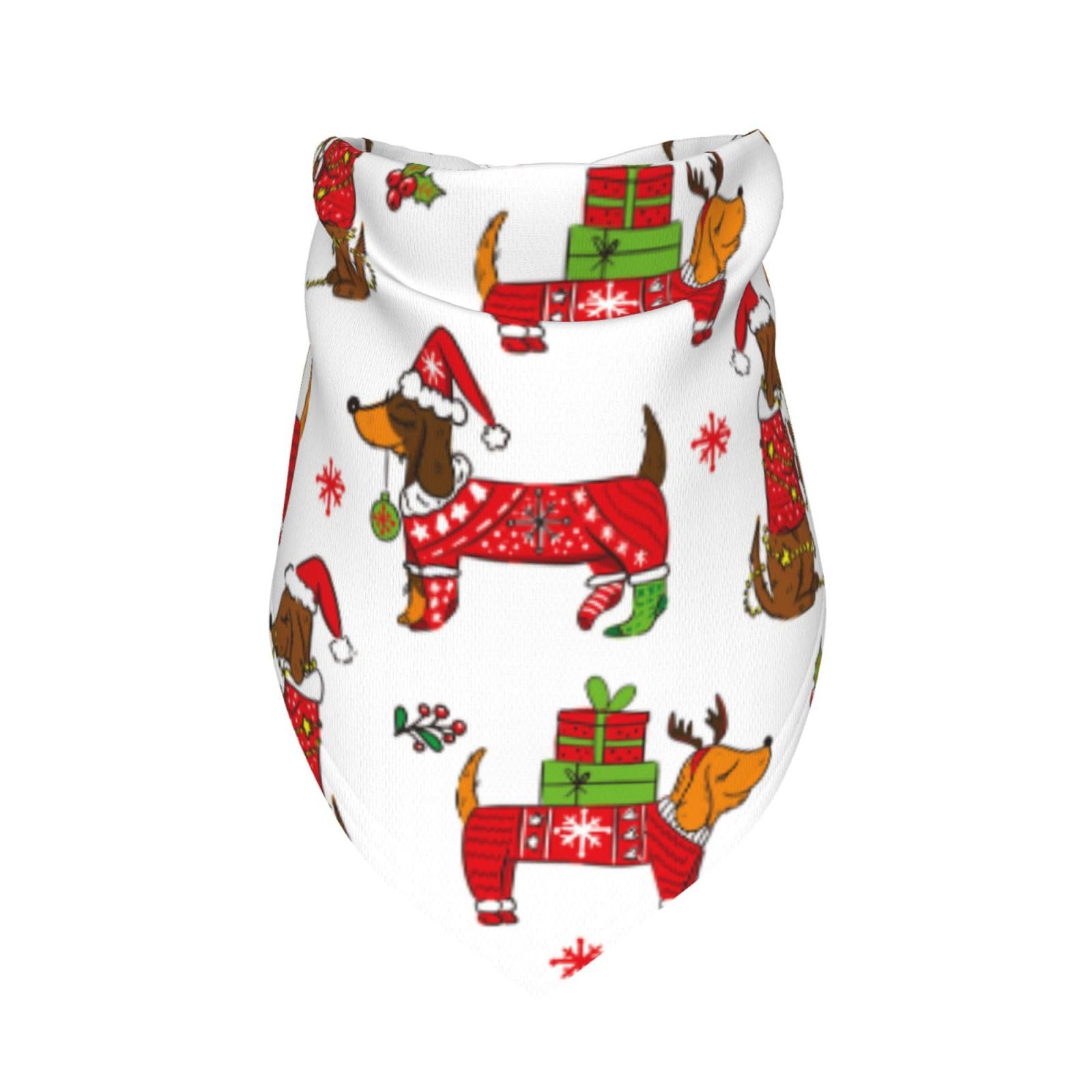 Christmas Dachshund Dog Happy New Dog Bandana Scarf Triangle Bibs Pet Accessories Cat Kerchief White39 One Size
