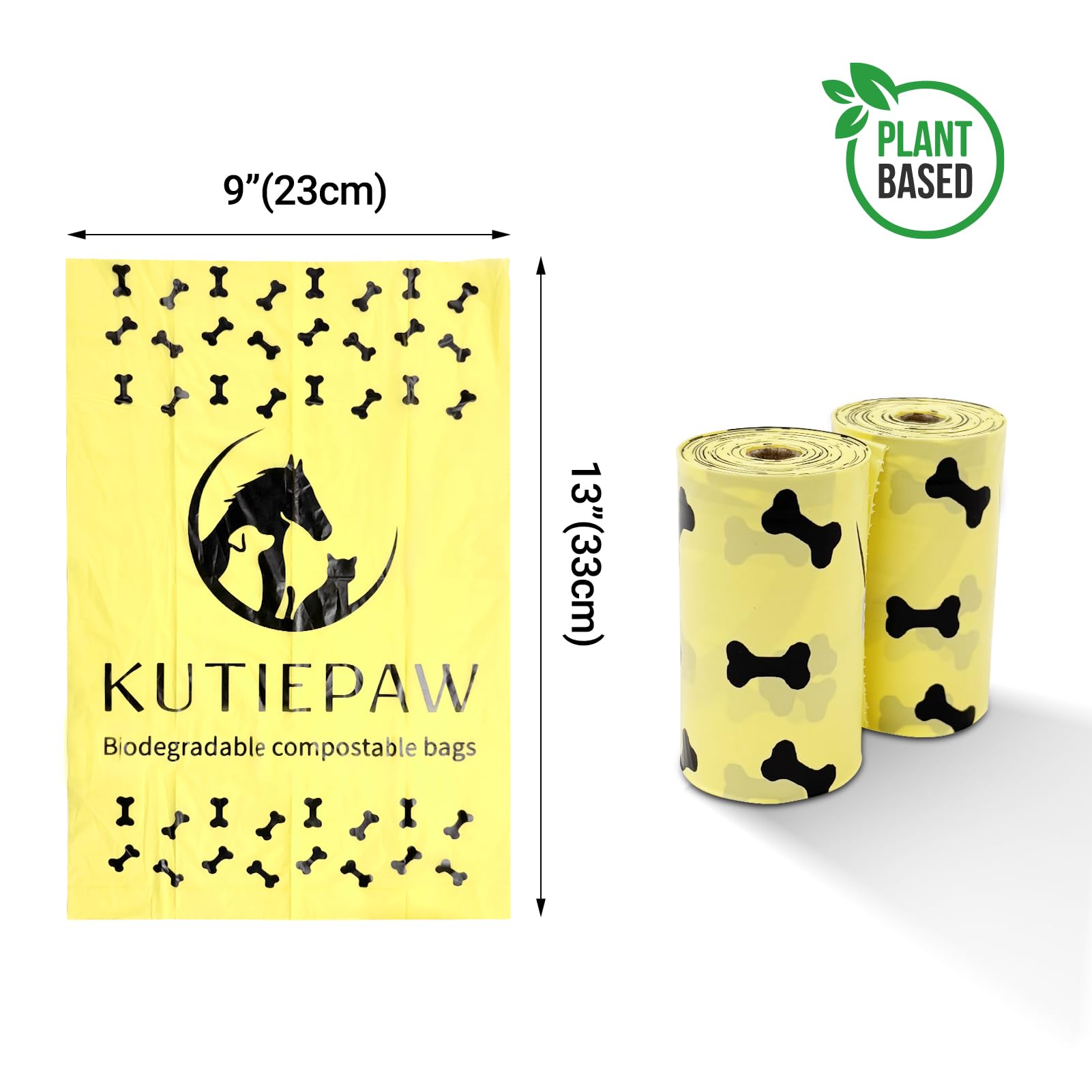 Kutie.Paw Dog Poop Bags - 300 Count - Lemon Scented Biodegradable Poop Bag For Dogs - Leak Proof Extra Thick Compostable Dog Was