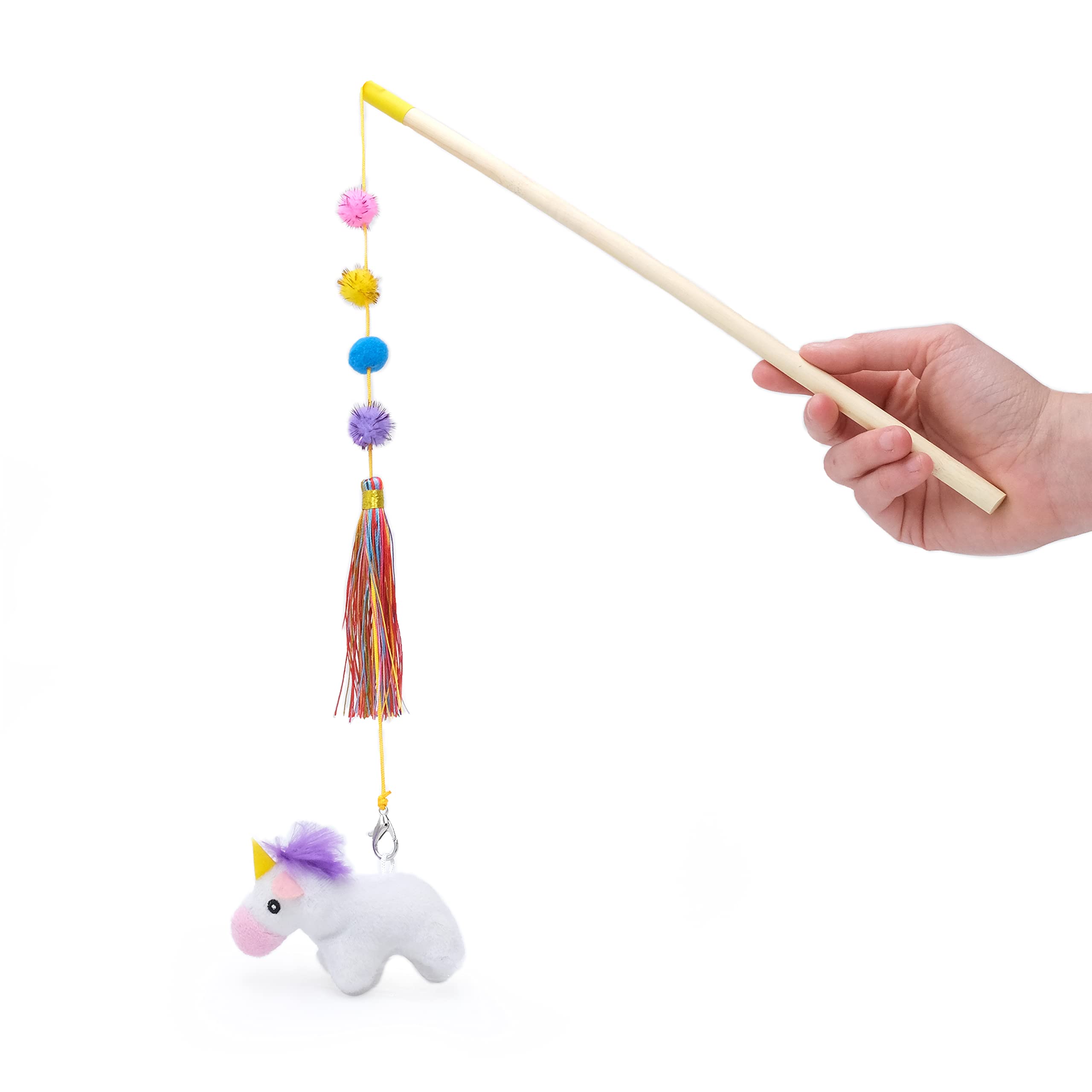 Zippyclaws Unicorn Zippystick - Interactive Cat Toy Wand For Indoor Cats & Kittens, Cute Kitty Toys For Boredom, Fun Teaser Stick With Feathered Tassles & Plush Dangling Toy