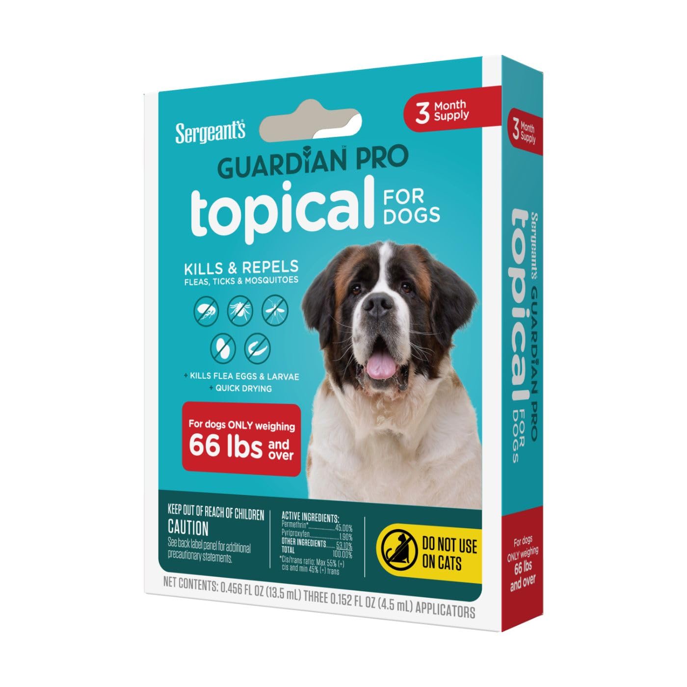 Sergeants Guardian Pro Flea & Tick Squeeze On Topical for Dogs, 66+ lbs., 3 Count