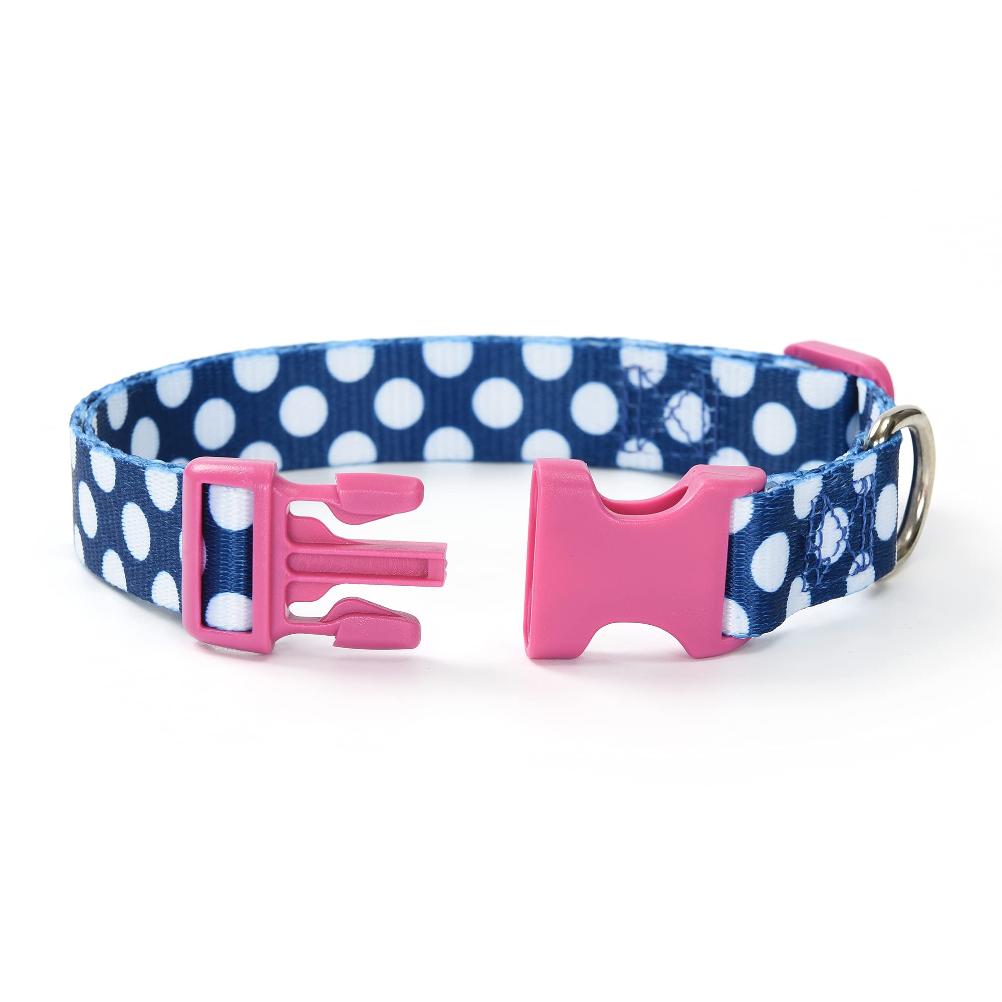 Mile High Life Dog Collar | Cute Puppy Collars | Lightweight Girl Dog Collar | Soft Boy Dog Collars | W Geometric Plaid Wave Line Pattern (Blue/White, Large)