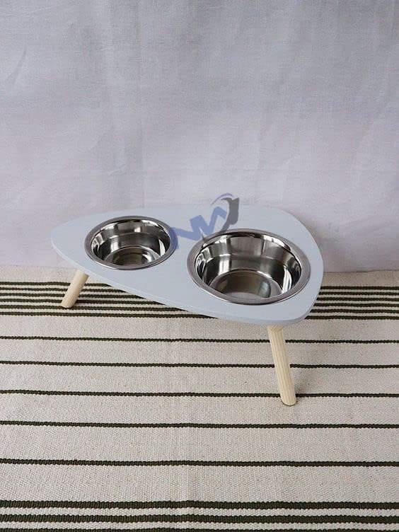 Nw Crafts Royal Design Wooden Dog & Cat Feeding Stand With 2 Stainless Steel Bowl For Water & Food Best Gift (Grey), 40L X 20W X