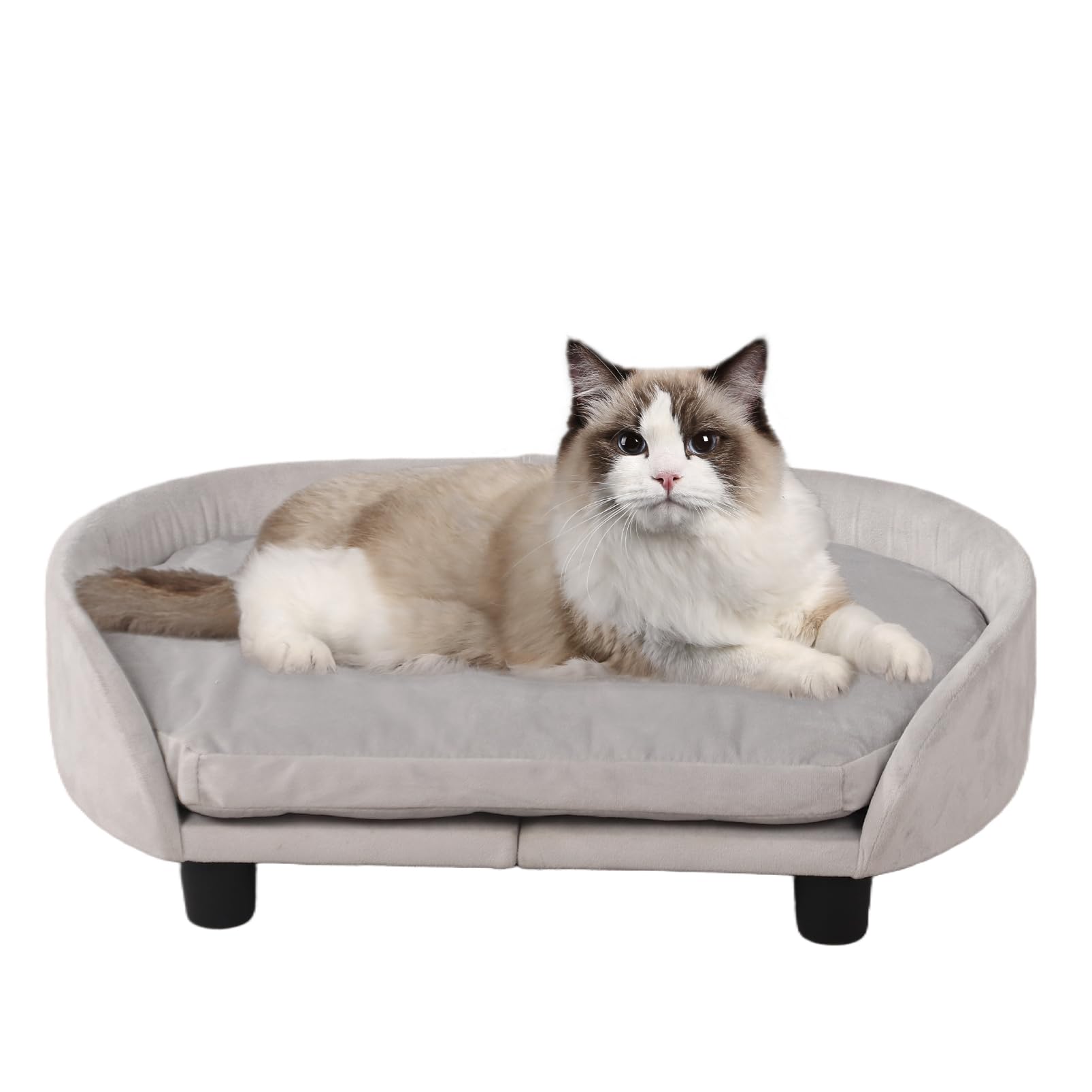 Cat Sofa Bed, Velvet Pet Couch Chair With Removeable & Washable Cushion For Small Dogs Cats (Gray)