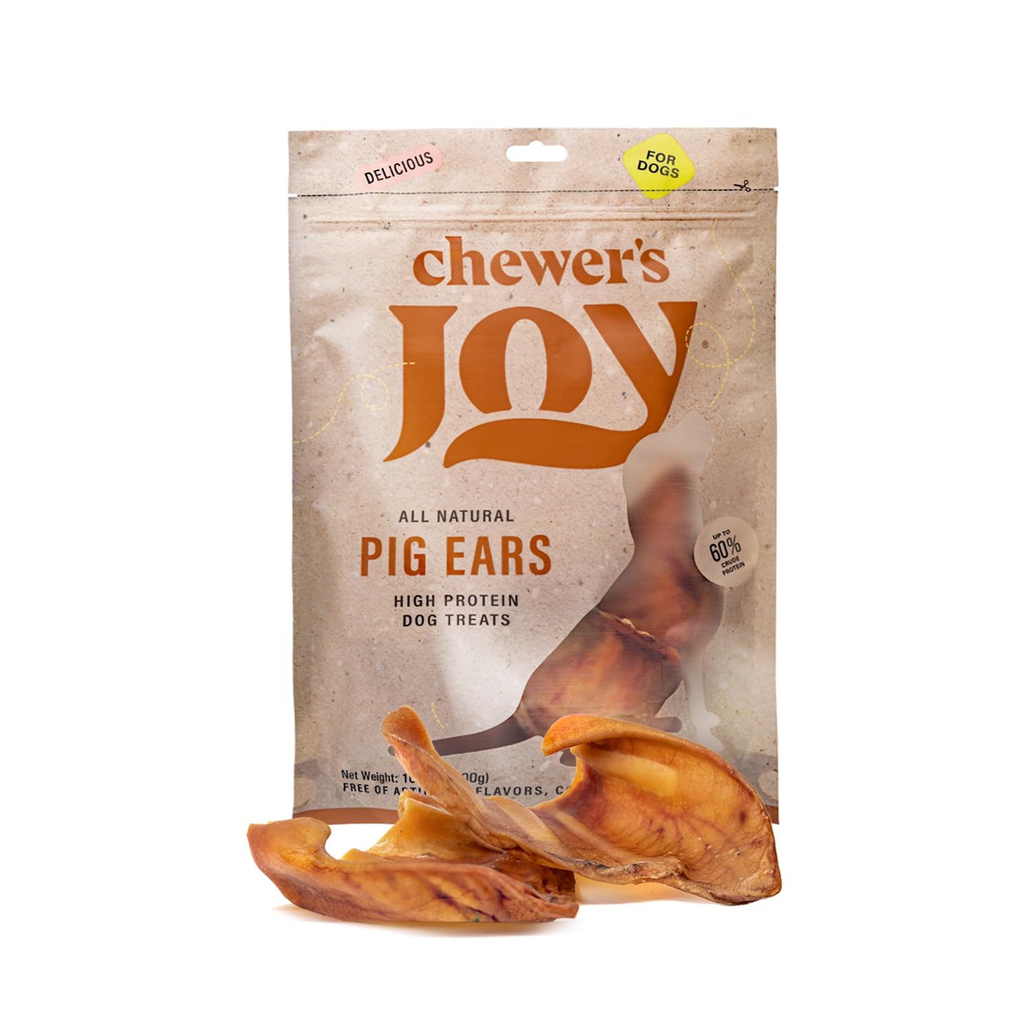 Chewers Joy Pig Ears for Dogs - 12 Count - Natural Chew Treats - Long-Lasting, Single Ingredient, Oven-Baked - Great for Dental