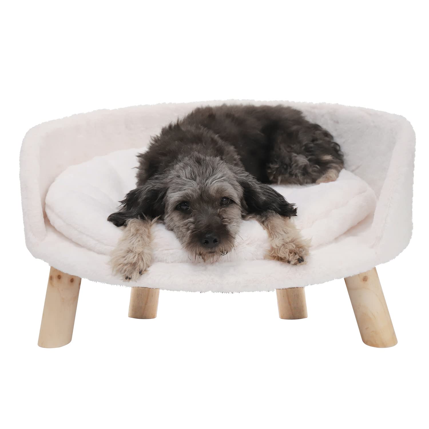 Bingopaw Elevated Pet Bed,Nordic Pet Stool Bed With Cozy Pad Waterproof,Pet Chair With Sturdy Wood Legs For Small Dog Kitten