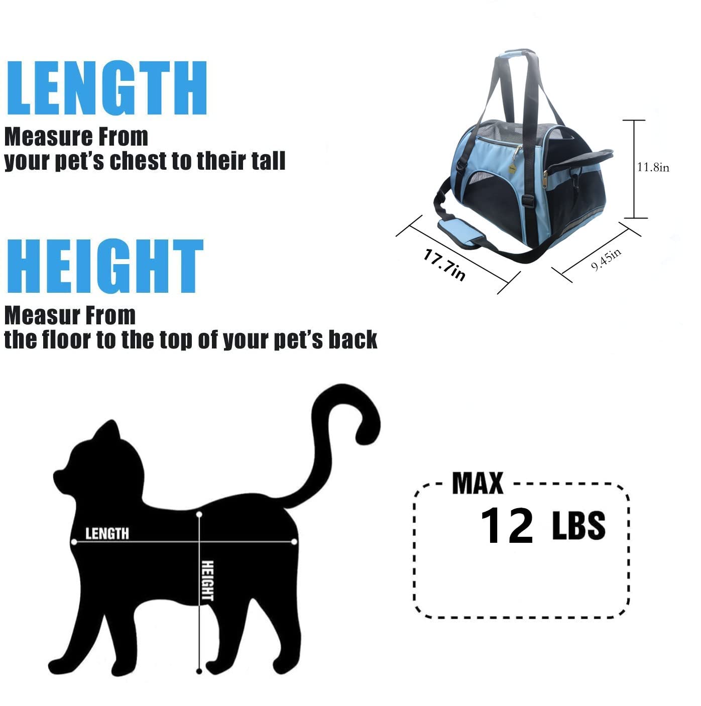 Zanesun Cat Carrier,Soft-Sided Pet Travel Carrier For Cats,Dogs Puppy Comfort Portable Foldable Pet Bag Airline Approved (Medium-Blue)