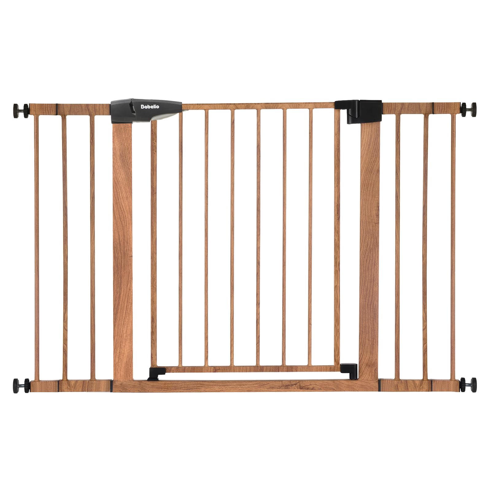 BABELIO 29-48 Metal Baby Gate with Brown Wood Pattern, Auto Close Dog Gate PressGuard P7 for The House, Stairs and Doorways, Pre