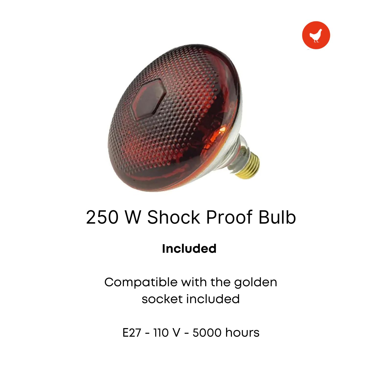 Ma poule express Heat Lamp Bulb with Aluminium Base - 2-Pcs Set of 8-inch Golden Base and 250W Infrared Light Bulb - Heating Sys