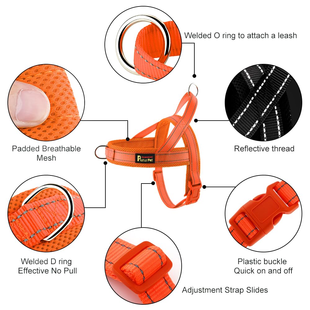 Plutus Pet No Pull Dog Harness With Breathable Mesh Padded, Adjustable Reflective Escape Proof Dog Harness, Quick Fit Dog Vest Harness For Small Medium Large Dogs(M, Orange)