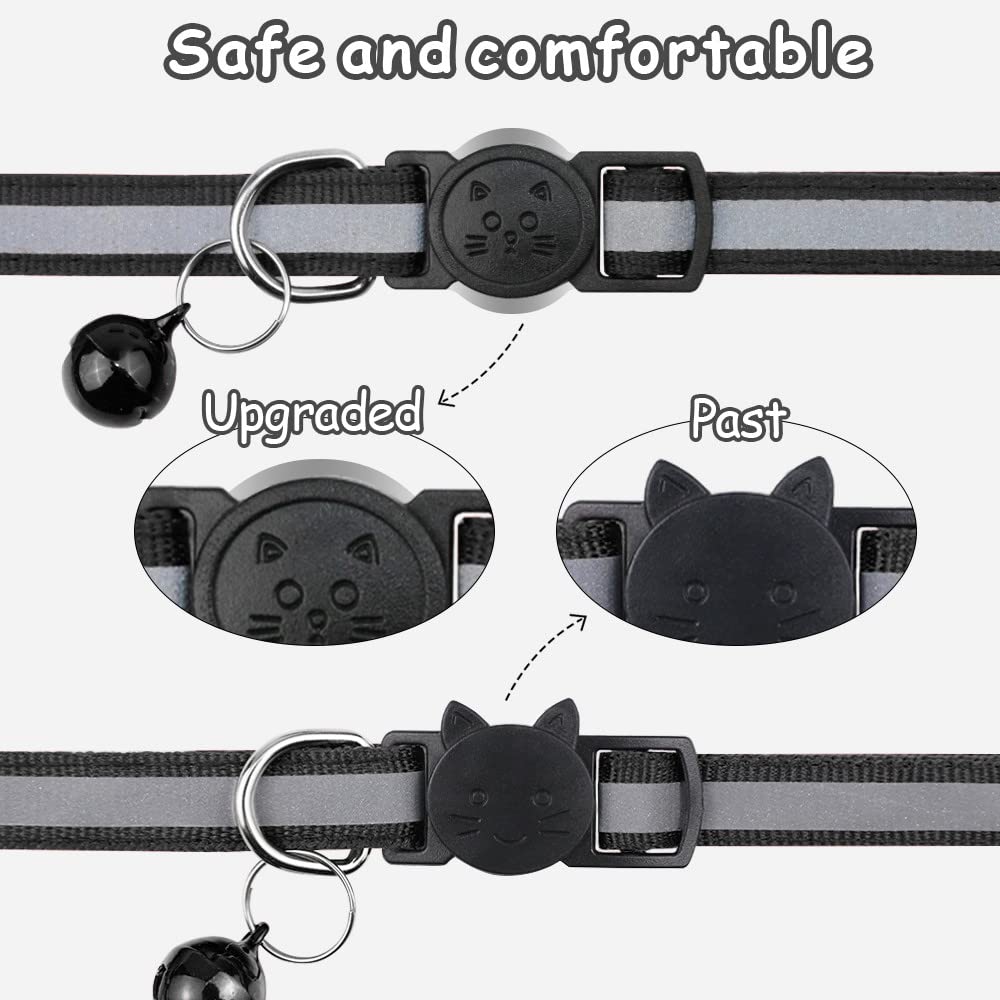 Taglory Reflective Cat Collars Breakaway With Bell, 2 Pack Girl Boy Pet Kitten Collar Adjustable 6-8 Inch, Black