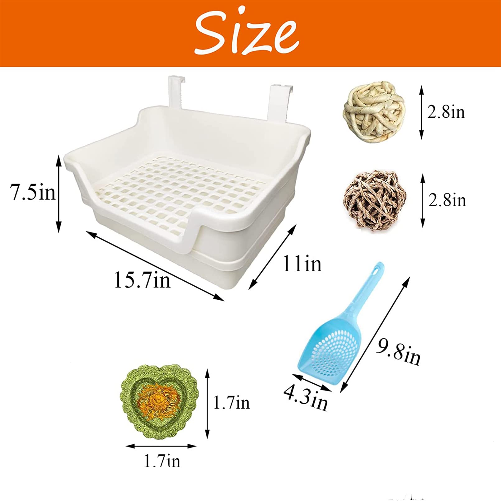 Extra Large Rabbit Litter Box With Splash Guard & Removable Tray - Double Layer Small Animal Cage Toilet For Guinea Pigs, Chinchillas, Ferrets - Chew-Proof Plastic + 2 Hooks (15.7' Jumbo, Beige)