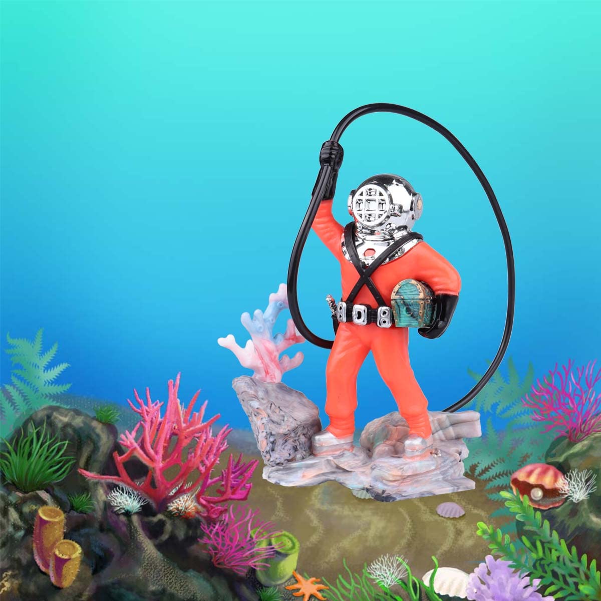 Wolfride Fish Tank Bubbler Decorations Aquarium Diver Ornament Scuba Diving Fish Tank Ornament，Red