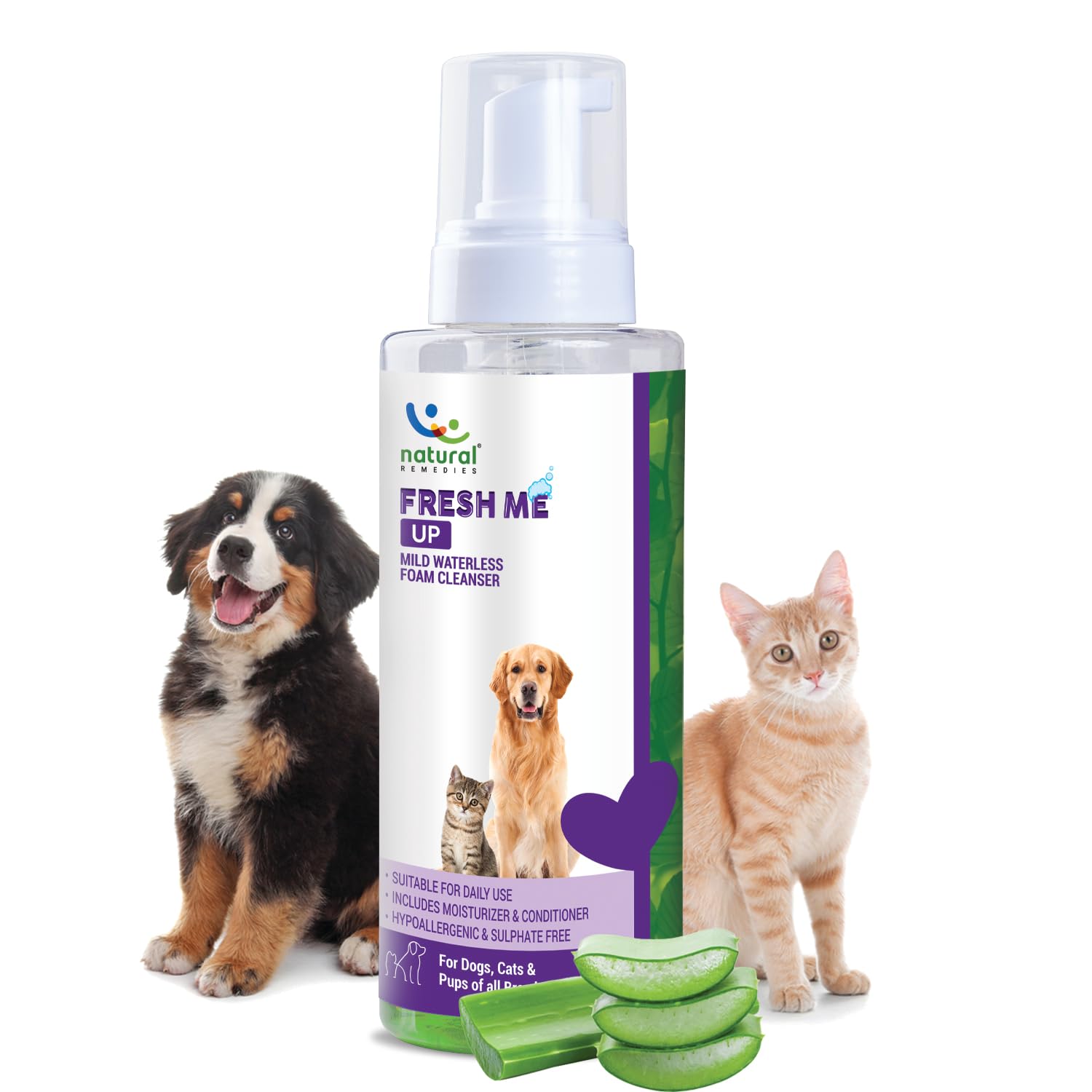 Natural Remedies Fresh Me Up Mild Waterless Foam Cleanser Dry Shampoo For Dogs, Cats & Pups Of All Breeds, Moisturizer & Conditi