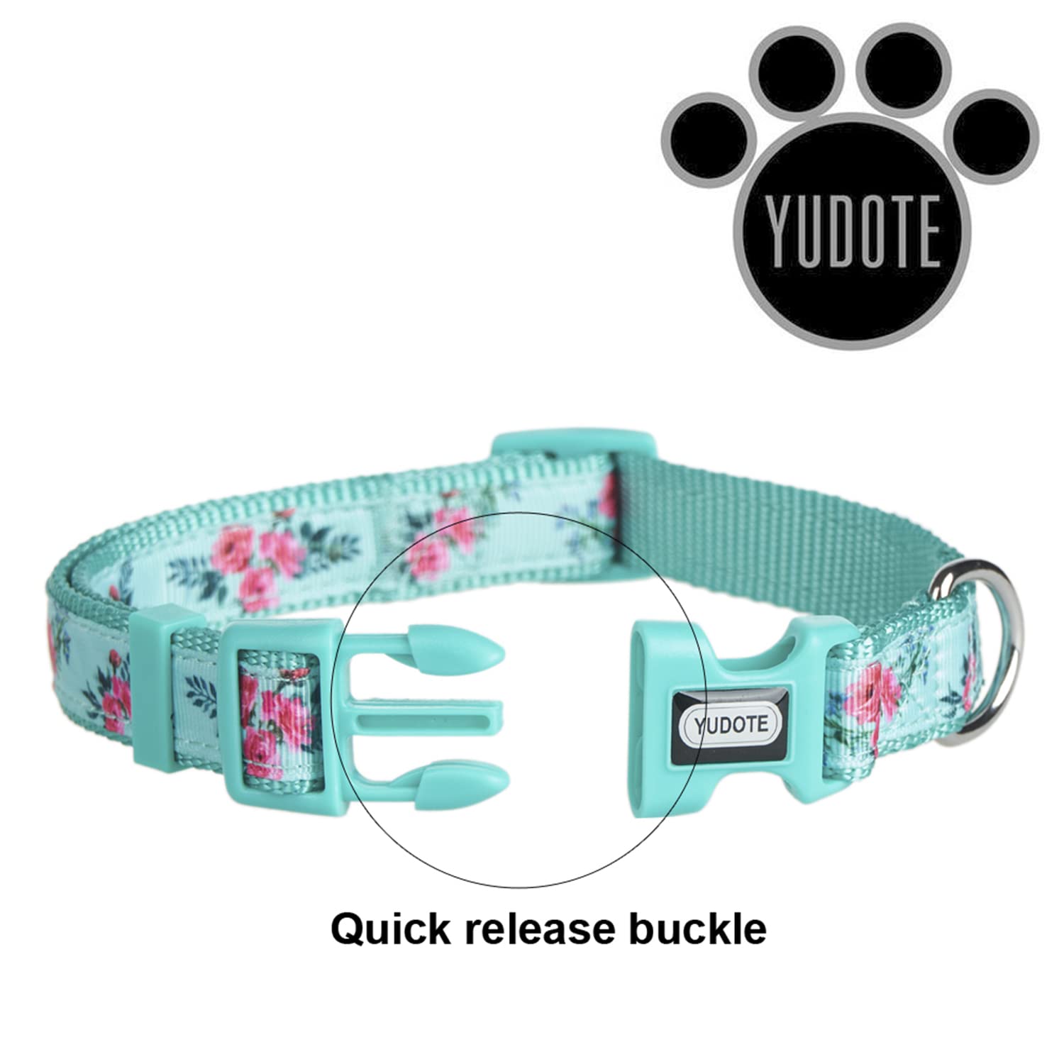 Yudote Floral Dog Collars Adjustable Nylon Collar With Quick Release Buckle For Female & Male Dogs, Green, Small