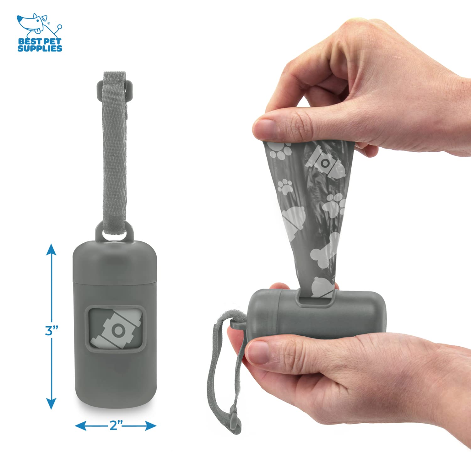 Best Pet Supplies Dog Poop Bag Holder Leash Attachment With 30 Bags, Reusable Dispenser For Travel, Walking, Park, And Outdoor Use, Durable With Clip-On - Gray, Pack Of 2