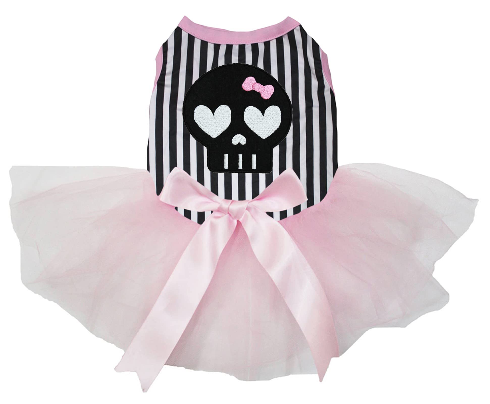 Petitebella Black Skull Face Puppy Dog Dress (Stripes/Pink, Small)