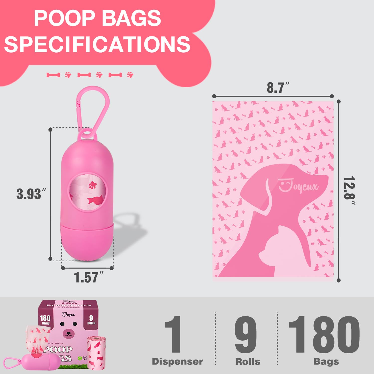 180 Count Dog Poop Bags Rolls With Dispenser, Leak Proof, Extra Thick Doggie Pet Waste Bags, Poop Bag And Doggy Holder For Dogs