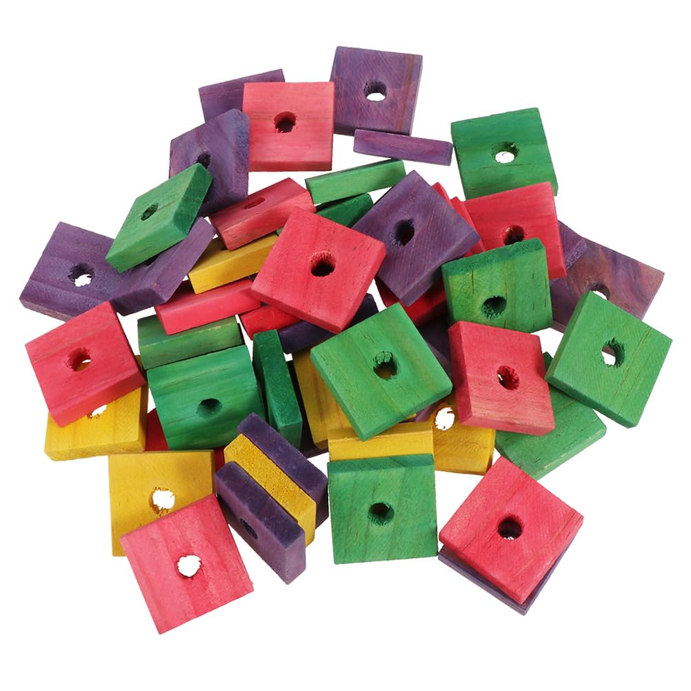 Frcolor Parrot Bird Toys 50Pcs Parrot Wooden Chewing Toys Mixing Colors Wood Blocks Bird Chewing Trim Mini Wood Chip Charms Diy 