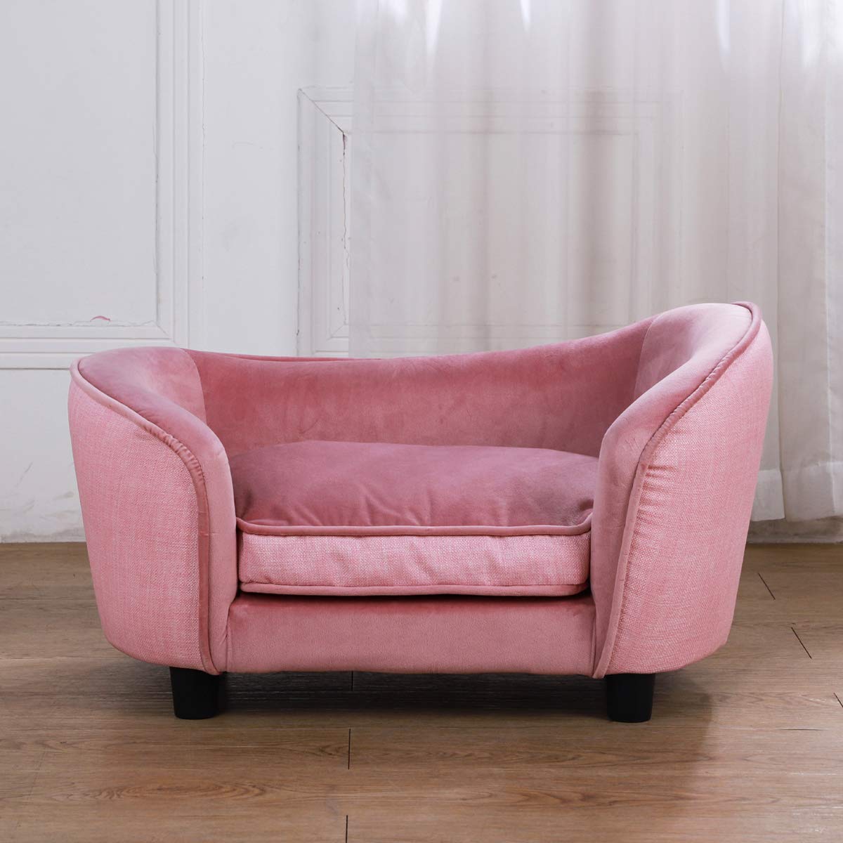 Pet Sofa Bed, Velvet Couch With Washable Cushion For Small Dog Cat, Gray (Pink)