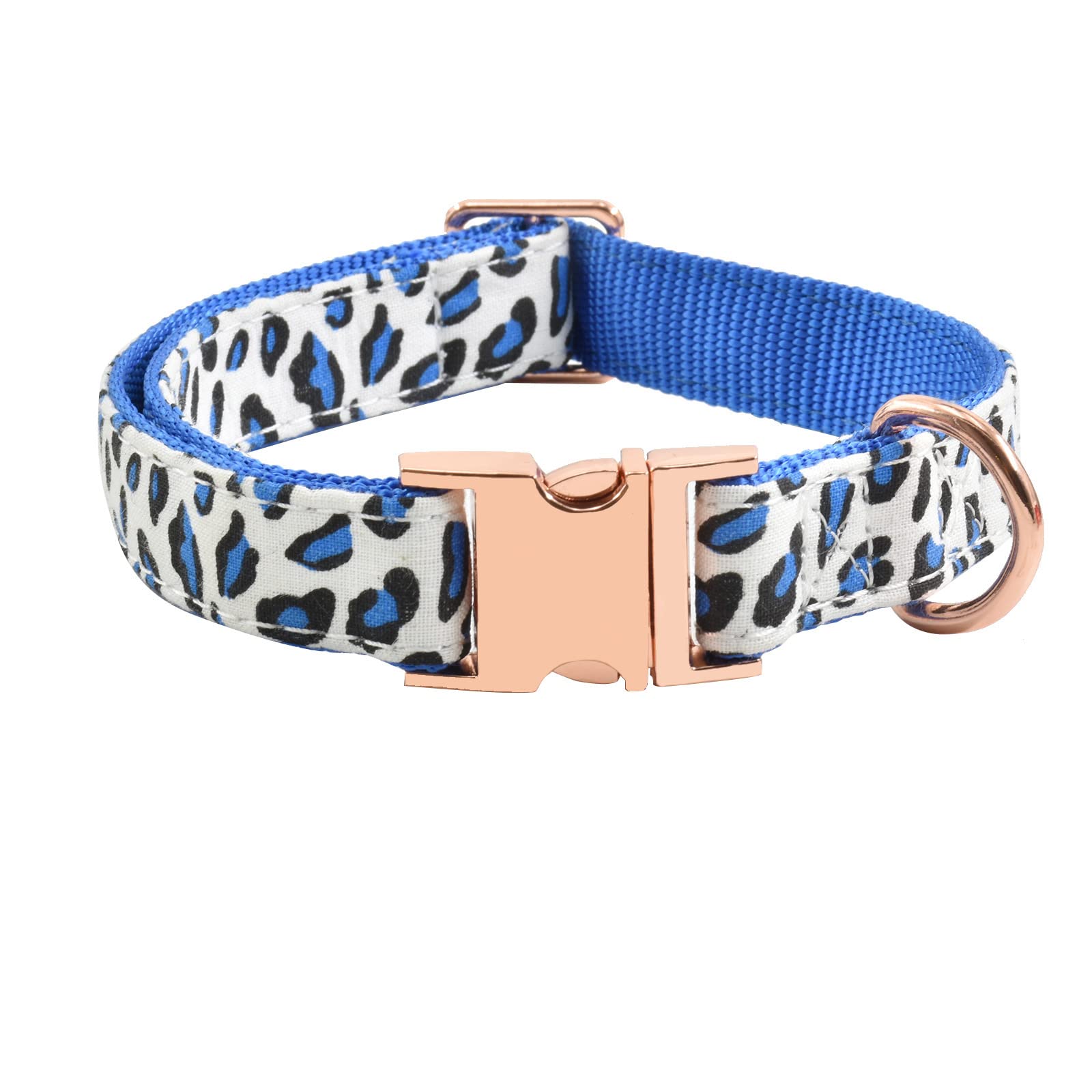 Metal Buckle Dog Collar, Durable Adjustable Dog Collar Soft For Small Medium Large Dogs (M(13-18In), Blue Leopard)