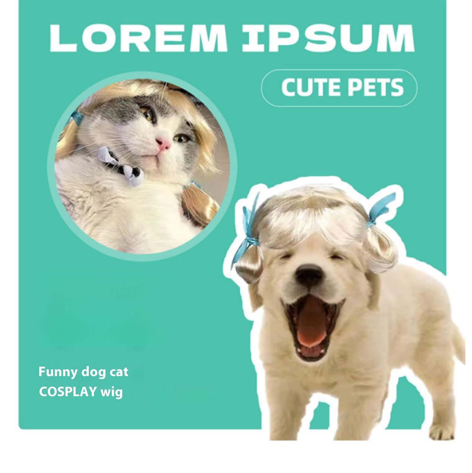 Mengyuexuan Pet Wig For Dogs & Cats - Realistic Simulated Hair Costume Wig With Adjustable Fit | Halloween, Cosplay, Photo Shoot