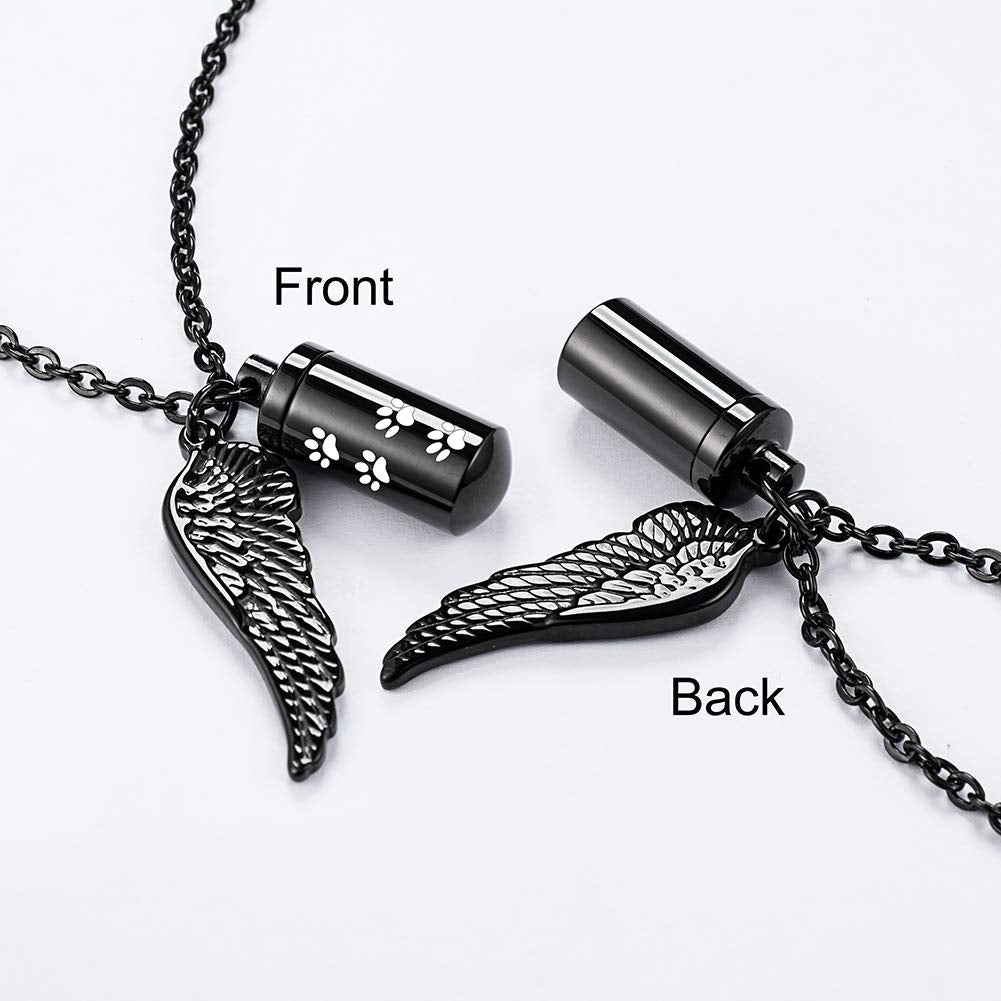 Abooxiu Cylinder Cremation Necklace For Pet Ashes Urn Necklace With Angel Wing Pet Paw Ashes Necklace For Dog/Cat Pet Memorial K