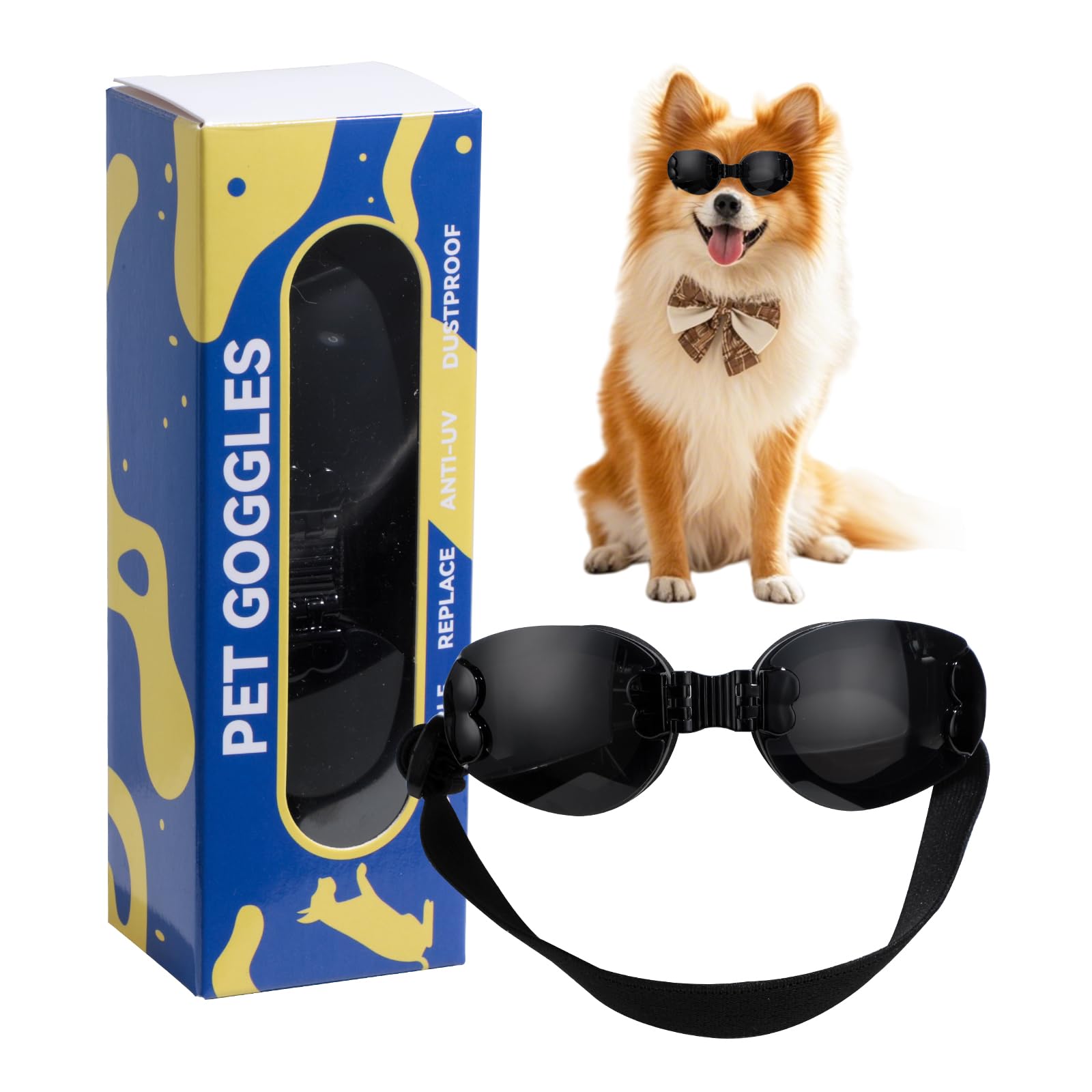 Nvted Foldable Dog Goggles, Dog Sunglasses Uv Protection Wind Protection Dust Protection Fog Protection Pet Glasses Eye Wear Pro