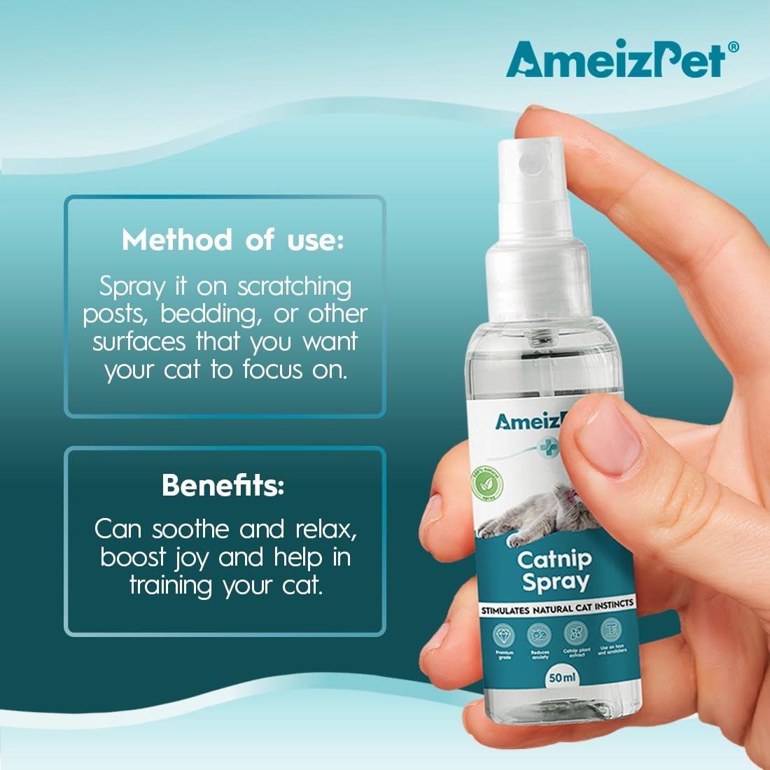AmeizPet Catnip Spray for Cats, Cat Scratching Sprays, Transparent Cat & Kitten Behaviour Spray 50 ml (1.69 Oz)