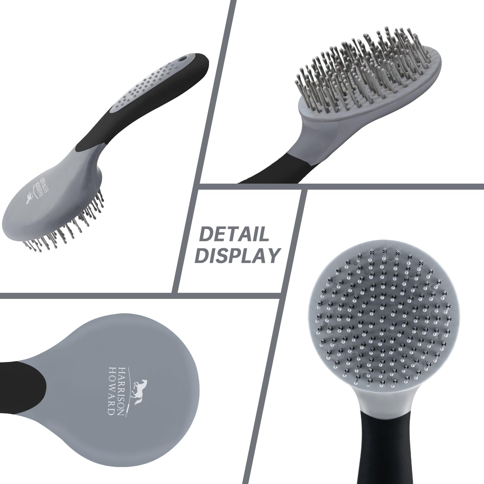 Harrison Howard Horse Mane And Tail Brush - Professional Grooming Brush, Equestrian Detangler, Non-Slip, Black