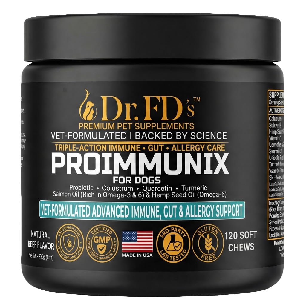 Dog Probiotics for Dogs | Immune & Allergy Support with Colostrum for Gut Health | 120 Soft Chews | Made in USA | Dr. FDs ProImm