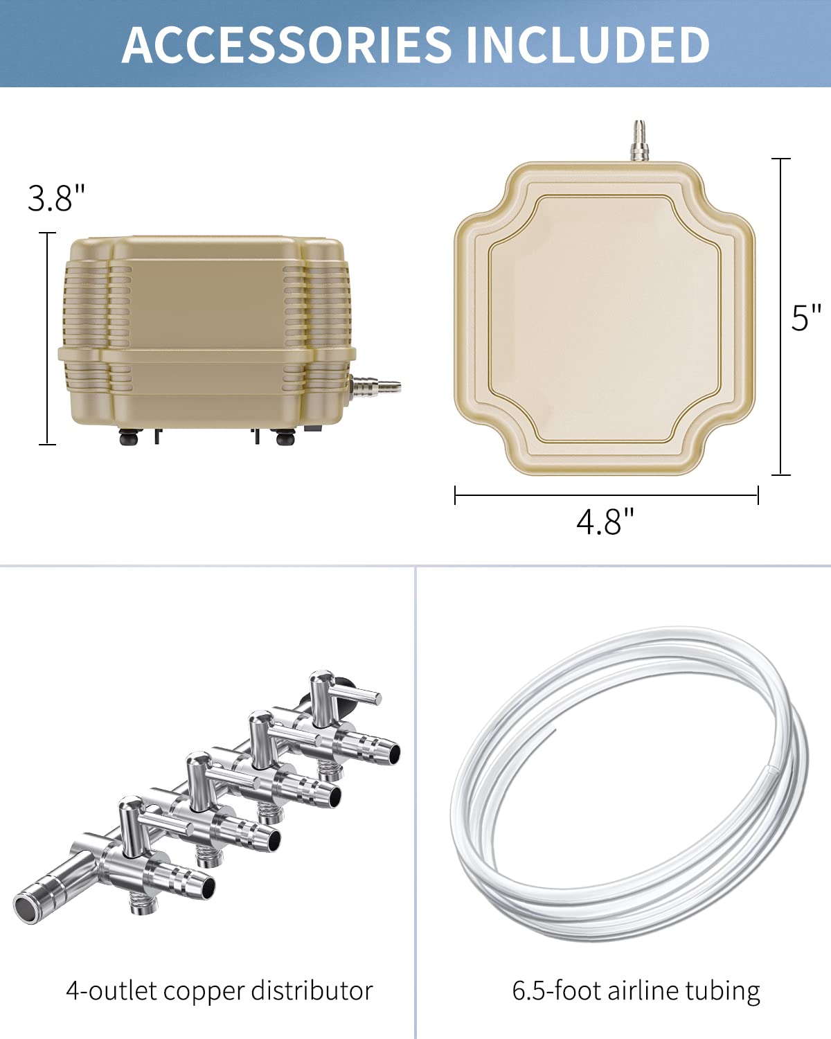 Pawfly 254 Gph Aquarium Air Pump Adjustable Quiet Oxygen Aerator Pump With Multi-Port Air Flow Control Lever Valve Splitter And Airline Tubing For Fish Tanks Ponds And Dwc Systems Up To 300 Gallons