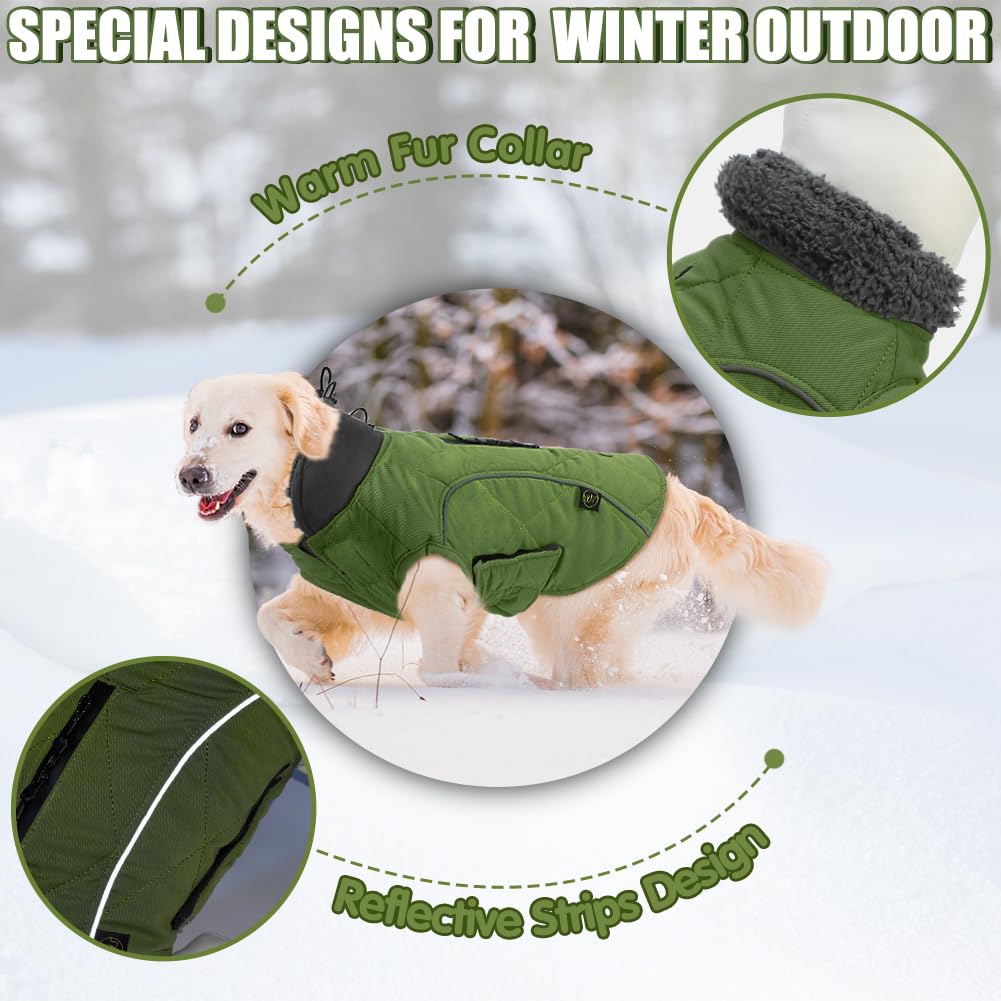 EMUST Winter Dog Coats, Fleece Pet Apparel for Cold Weather, British Style Windproof Warm Dog Jacket for Winter, Green, XS