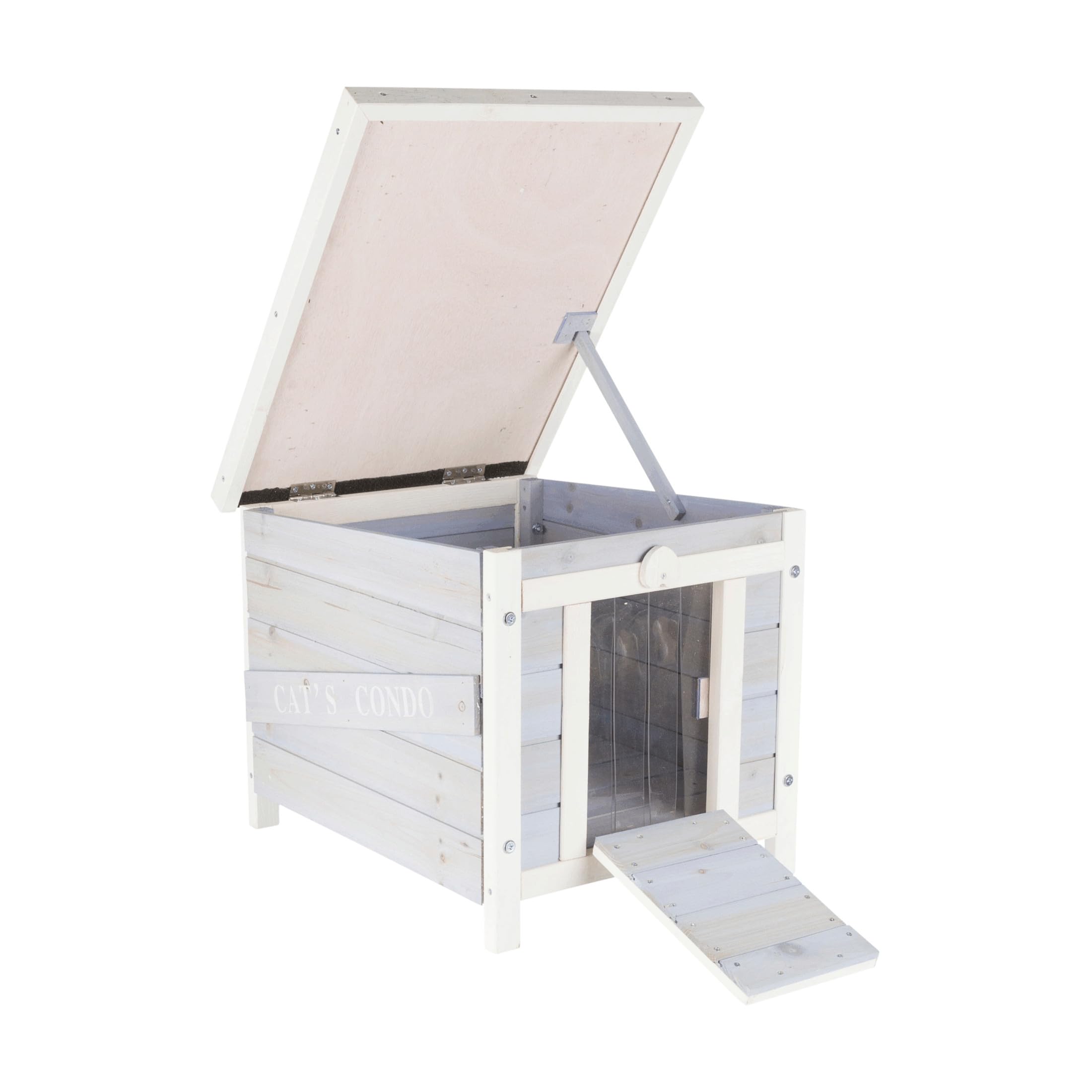 Trixie Small Outdoor Cat House, Weatherproof Cat Home With Raised Floor, Hinged Asphalt Roof & Covered Opening, Outdoor Shelter